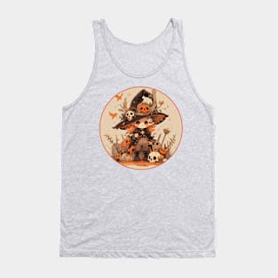 Enchanted Gathering: Adorable Witch and  Skulls in a Warm Palette Tank Top